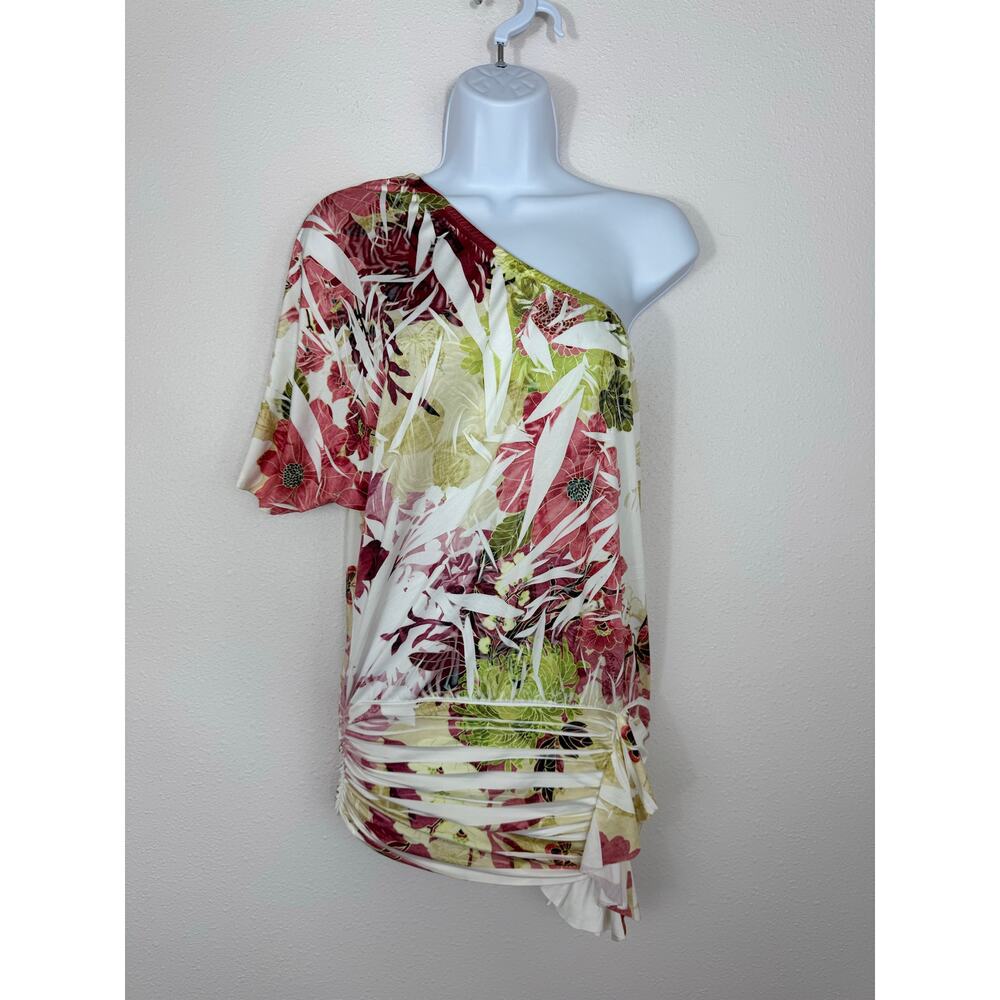 Arden B Y2K Floral One Shoulder Ruched Tunic Top M - Picture 2 of 7